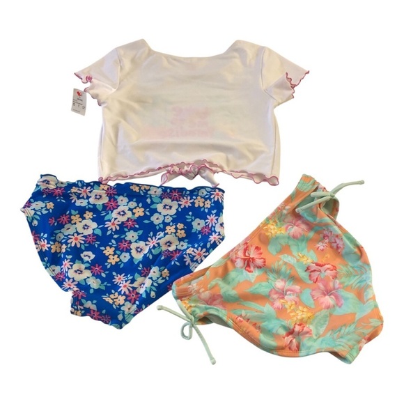 Bundle 3Pc Cat & Jack Girls Hawaiian Rash Guard Floral Bikini Bottoms Swimwear L - Picture 2 of 13